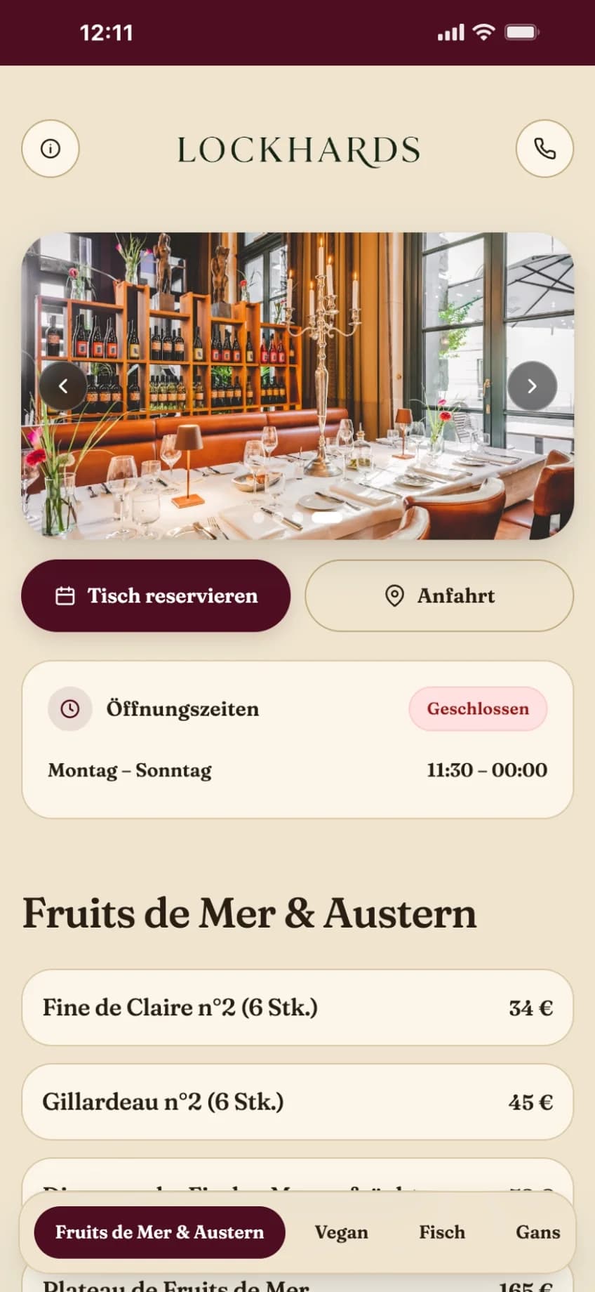 Beispiel einer mit GastroSite erstellten Restaurant-Website
