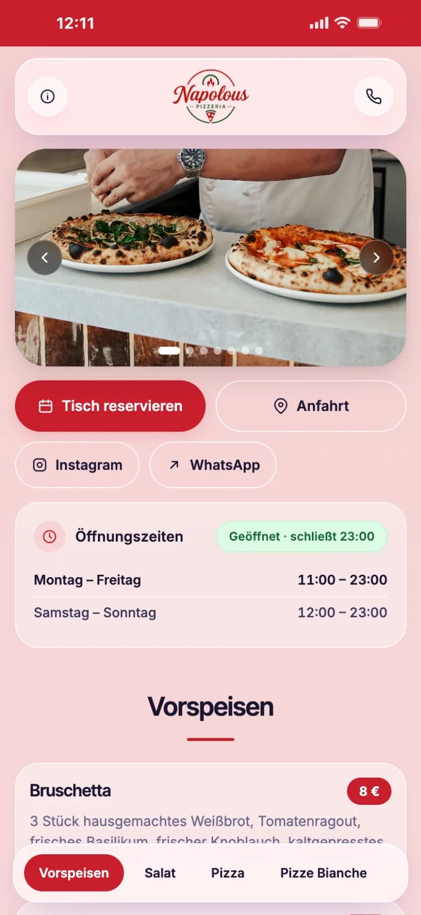 Beispiel einer mit GastroSite erstellten Restaurant-Website
